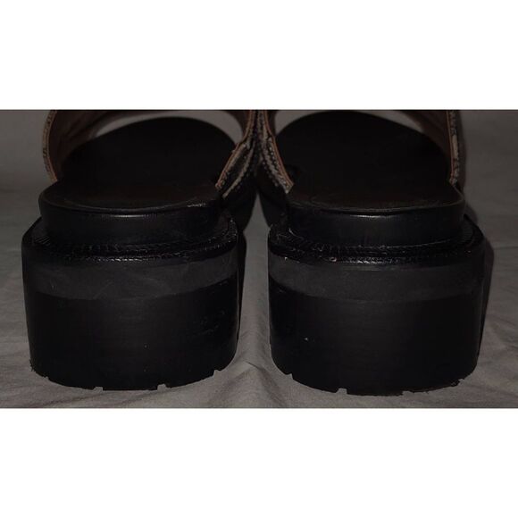 Aerosoles Lima Leather Chunky Lug Soles Slide Sandals Black/ Taupe Snake Size l0 - Picture 5 of 6